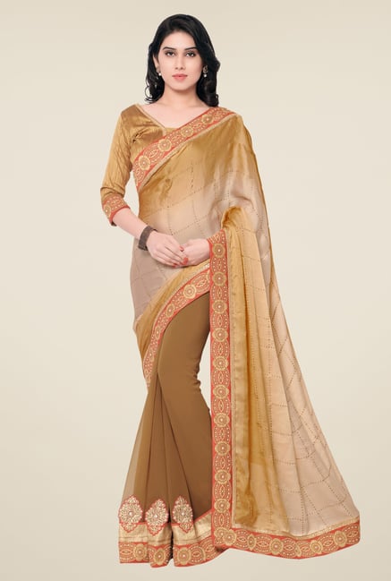 Shonaya Brown & Beige Satin Chiffon & Georgette Saree Shonaya Brown & Beige Satin Chiffon & Georgette Saree