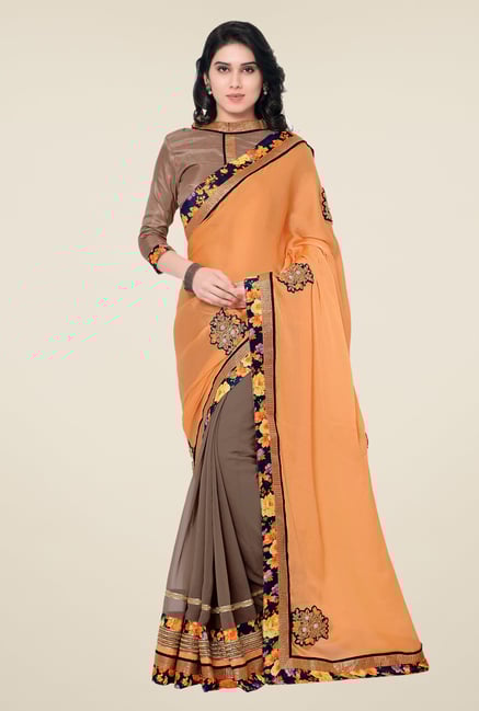 Shonaya Orange & Brown Satin Chiffon & Georgette Saree Shonaya Orange & Brown Satin Chiffon & Georgette Saree