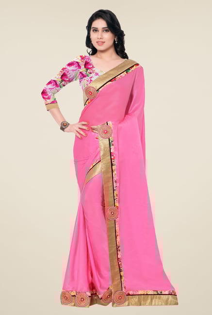 Shonaya Pink Satin Chiffon Saree Shonaya Pink Satin Chiffon Saree