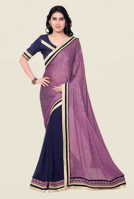 Shonaya Navy & Purple Jacquard & Georgette Printed Saree Shonaya Navy & Purple Jacquard & Georgette Printed Saree