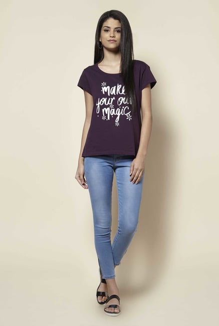 Zudio Wine Printed T Shirt Zudio Wine Printed T Shirt