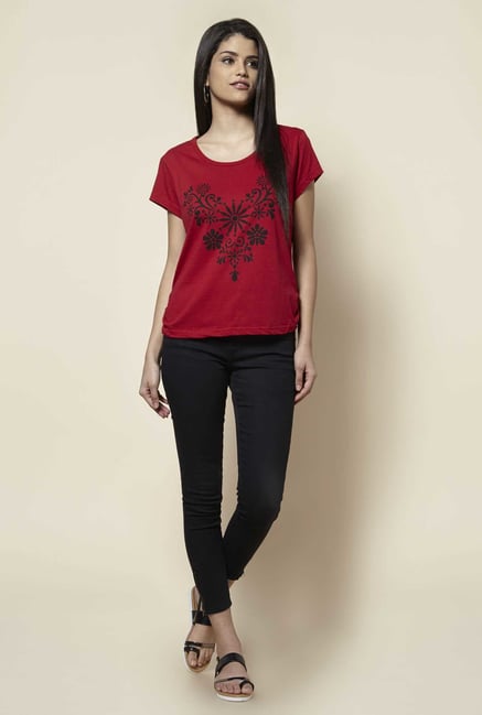 Zudio Red Floral Print T Shirt Zudio Red Floral Print T Shirt