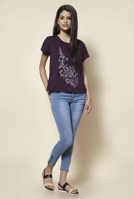 Zudio Wine Paisley Print T Shirt Zudio Wine Paisley Print T Shirt