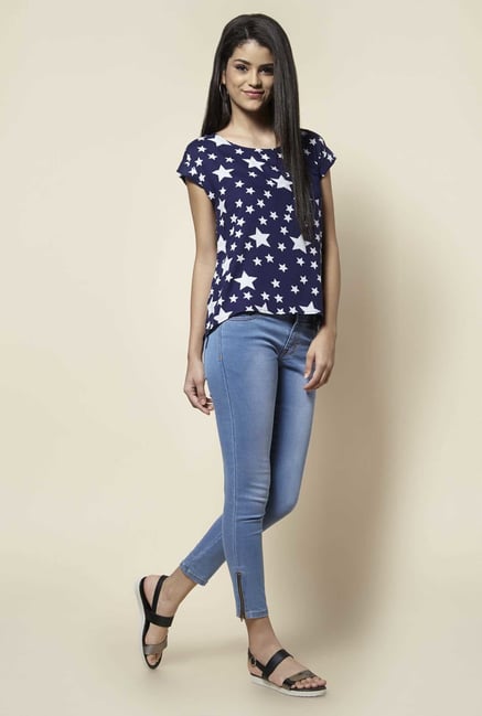 Zudio Navy Printed Blouse Zudio Navy Printed Blouse
