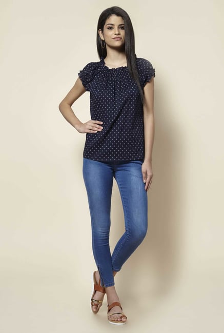 Zudio Navy Printed Blouse Zudio Navy Printed Blouse