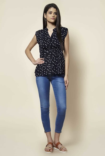 Zudio Navy Polka Dot Blouse Zudio Navy Polka Dot Blouse