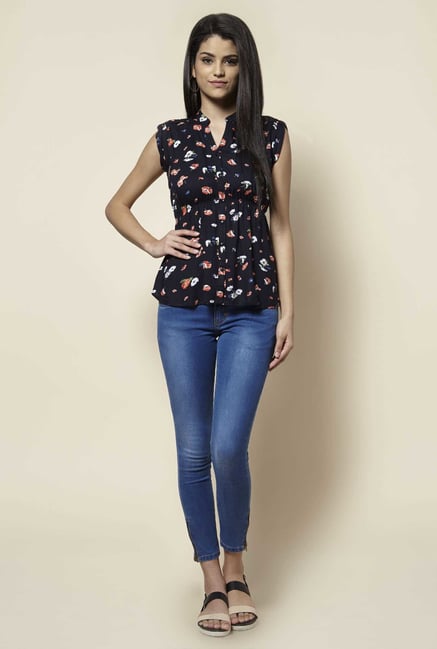 Zudio Navy Floral Print Blouse Zudio Navy Floral Print Blouse