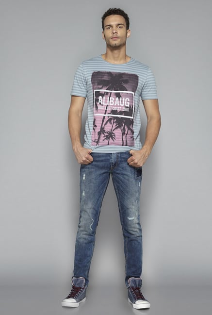 Nuon by Westside Teal Striped T Shirt Nuon by Westside Teal Striped T Shirt