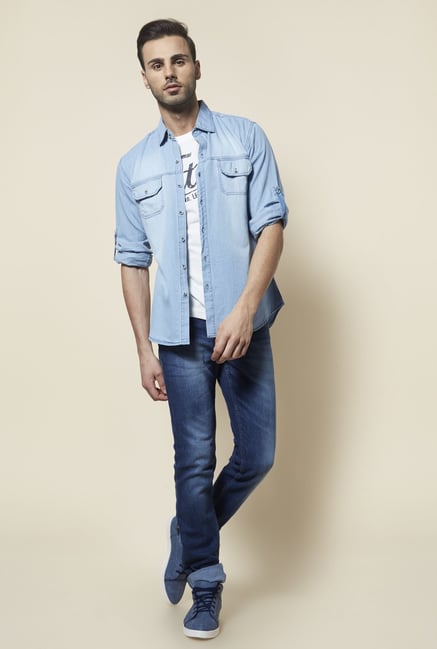 Zudio Blue Solid Shirt Zudio Blue Solid Shirt