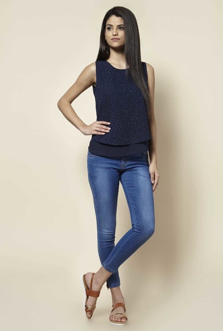 Zudio Navy Printed Blouse Zudio Navy Printed Blouse