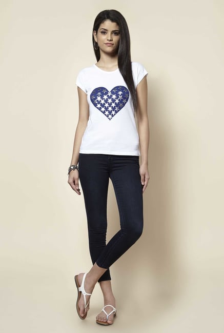 Zudio White Heart Print T Shirt Zudio White Heart Print T Shirt
