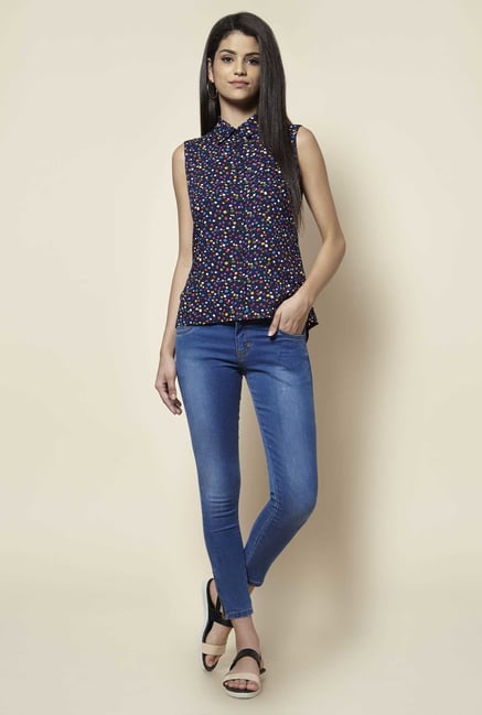 Zudio Navy Printed Blouse Zudio Navy Printed Blouse