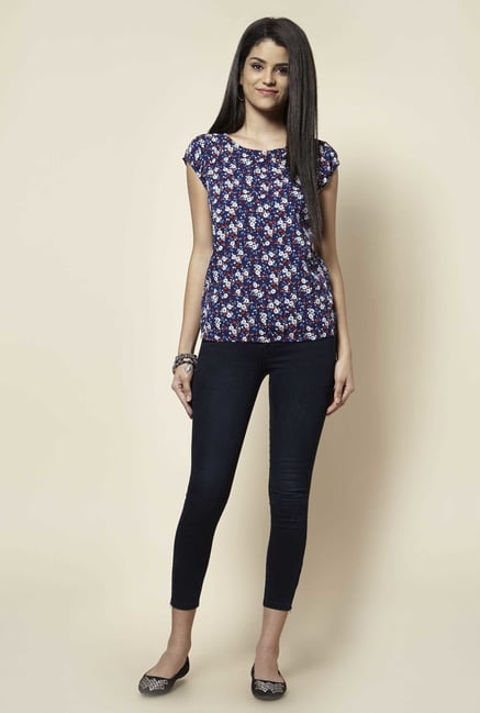 Zudio Navy Floral Print Blouse Zudio Navy Floral Print Blouse
