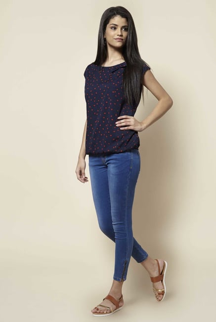 Zudio Navy Printed Blouse Zudio Navy Printed Blouse