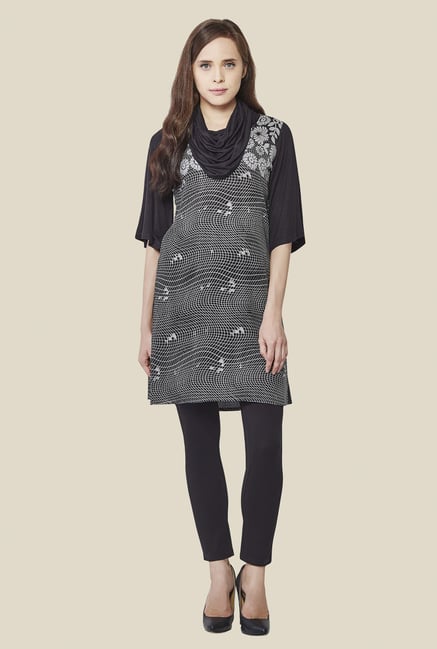 AND Black & White Printed Rayon Tunic AND Black & White Printed Rayon Tunic