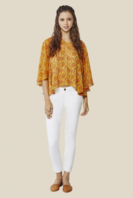 Global Desi Mustard Floral Print Top Global Desi Mustard Floral Print Top