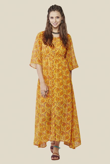 Global Desi Mustard Printed Dress Global Desi Mustard Printed Dress