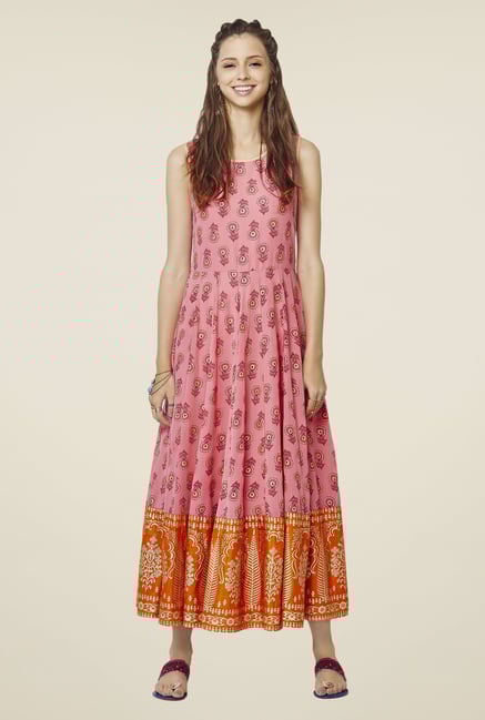 Global Desi Pink Floral Print Kurta Global Desi Pink Floral Print Kurta