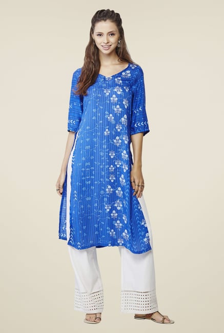 Global Desi Blue Floral Print Kurta Global Desi Blue Floral Print Kurta