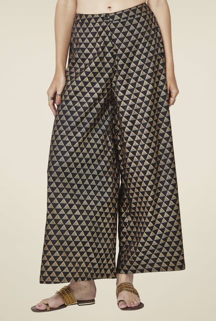 Global Desi Black Geometric Print Palazzos Global Desi Black Geometric Print Palazzos