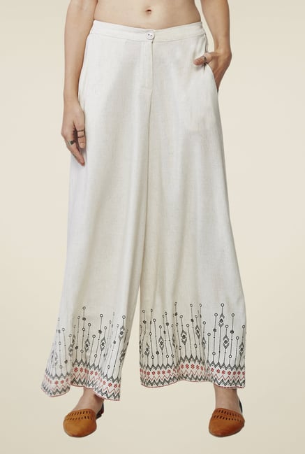 Global Desi Cream Printed Palazzos Global Desi Cream Printed Palazzos