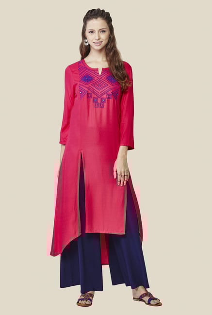Global Desi Pink Embroidered Kurta Global Desi Pink Embroidered Kurta