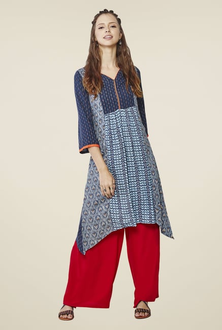 Global Desi Navy Printed Kurta Global Desi Navy Printed Kurta