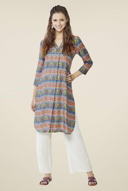 Global Desi Multicolor Floral Print Kurta Global Desi Multicolor Floral Print Kurta