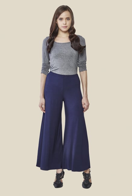 AND Navy Solid Relaxed Fit Palazzos AND Navy Solid Relaxed Fit Palazzos