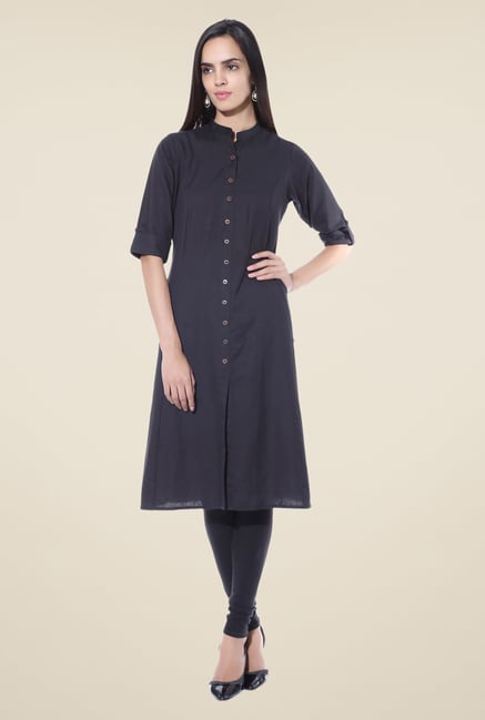 Shree Black Solid Linen Kurta Shree Black Solid Linen Kurta