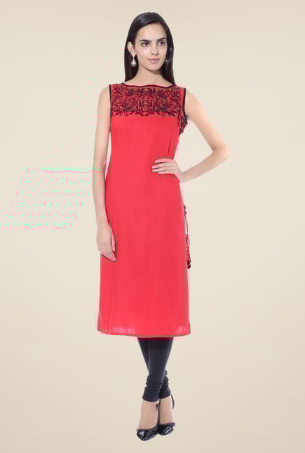 Shree Red Embroidered Rayon Kurta Shree Red Embroidered Rayon Kurta