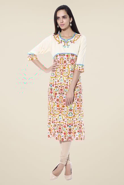 Shree Cream & Red Floral Print Rayon Kurta Shree Cream & Red Floral Print Rayon Kurta