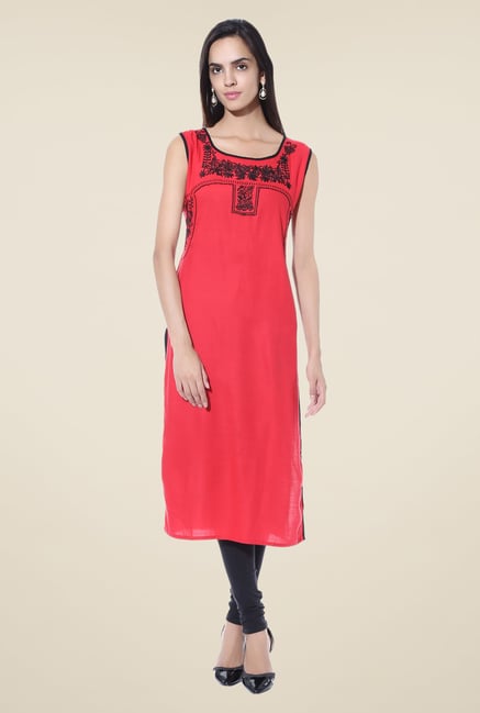Shree Red Embroidered Rayon Kurta Shree Red Embroidered Rayon Kurta