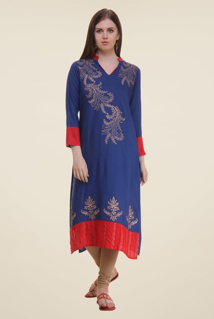 Shree Blue Printed Viscose Kurta Shree Blue Printed Viscose Kurta