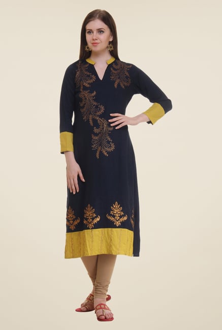 Shree Navy Printed Viscose Kurta Shree Navy Printed Viscose Kurta