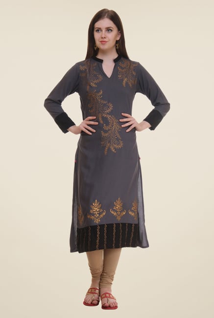 Shree Grey Printed Viscose Kurta Shree Grey Printed Viscose Kurta