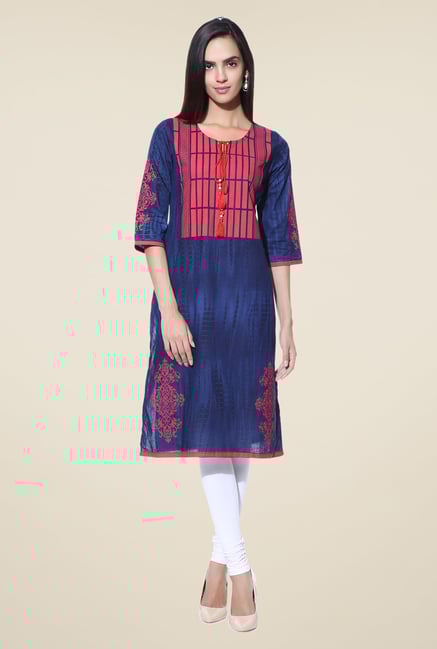 Shree Blue Printed Cotton Kurta Shree Blue Printed Cotton Kurta