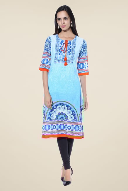 Shree Blue Printed Cotton Kurta Shree Blue Printed Cotton Kurta
