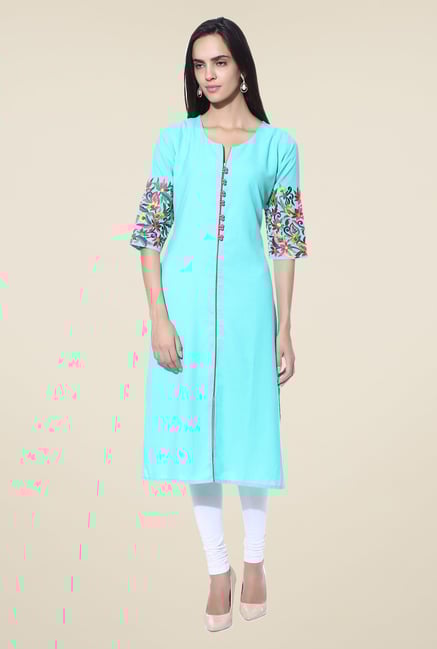 Shree Sky Blue Embroidered Cotton Kurta Shree Sky Blue Embroidered Cotton Kurta
