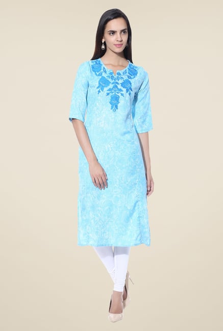 Shree Turquoise Embroidered Blended Kurta Shree Turquoise Embroidered Blended Kurta