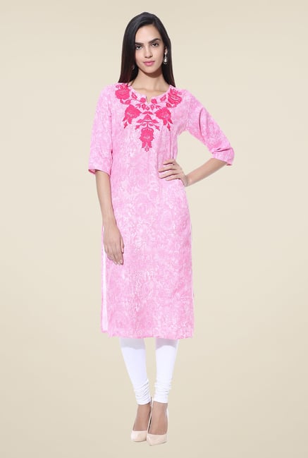 Shree Pink Embroidered Blended Kurta Shree Pink Embroidered Blended Kurta