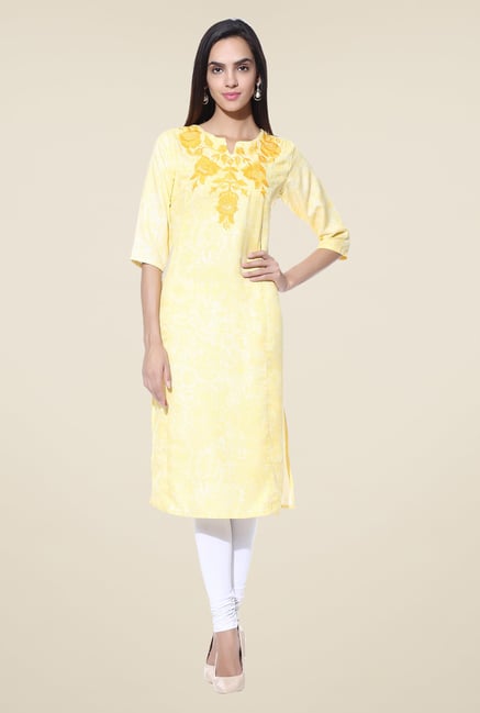 Shree Yellow Embroidered Blended Kurta Shree Yellow Embroidered Blended Kurta