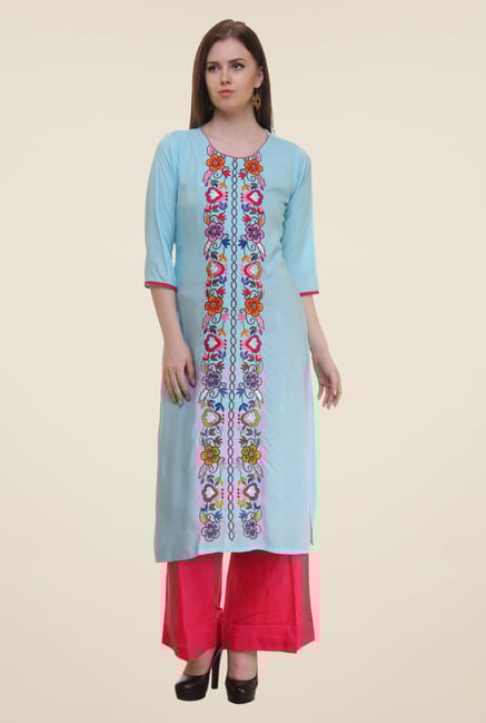 Shree Blue Embroidered Rayon Kurta Shree Blue Embroidered Rayon Kurta