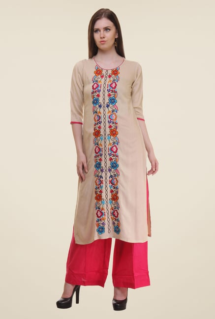 Shree Beige Embroidered Rayon Kurta Shree Beige Embroidered Rayon Kurta
