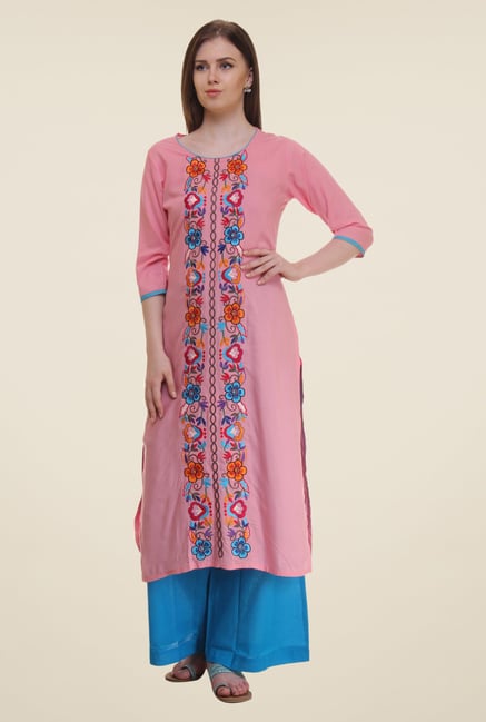 Shree Pink Embroidered Rayon Kurta Shree Pink Embroidered Rayon Kurta
