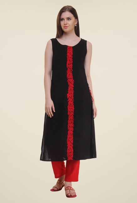 Shree Black Printed Rayon Kurta Shree Black Printed Rayon Kurta