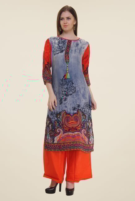 Shree Red & Grey Printed Rayon Kurta Shree Red & Grey Printed Rayon Kurta