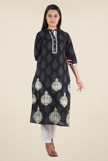 Shree Black Block Print Cotton Kurta Shree Black Block Print Cotton Kurta