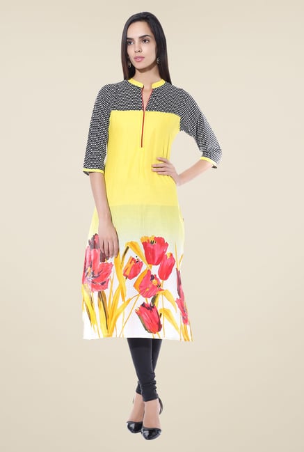 Shree Yellow Printed Cotton Kurta Shree Yellow Printed Cotton Kurta