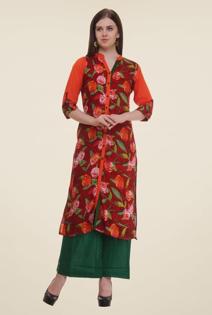 Shree Maroon Floral Print Rayon Kurta Shree Maroon Floral Print Rayon Kurta